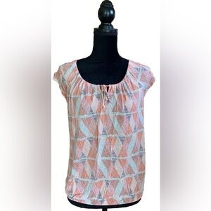 Old Navy Pink Orange Tan Striped Keyhole Shortsleeved Shirt Size Small